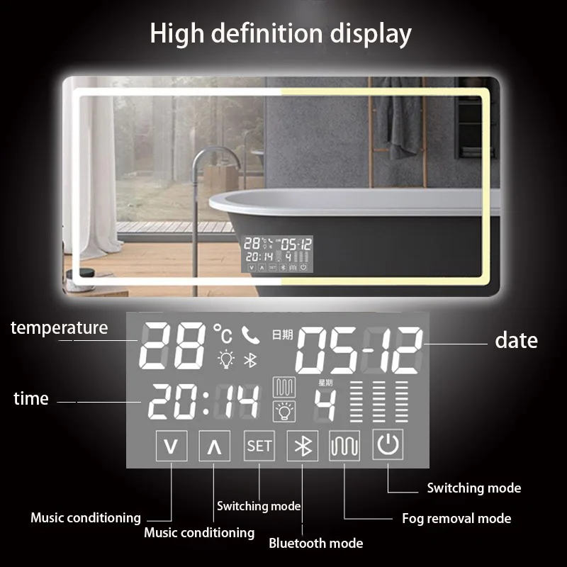 Modern style waterproof time display touch switch screen rectangle intelligent wall mounted led mirror smart supplier