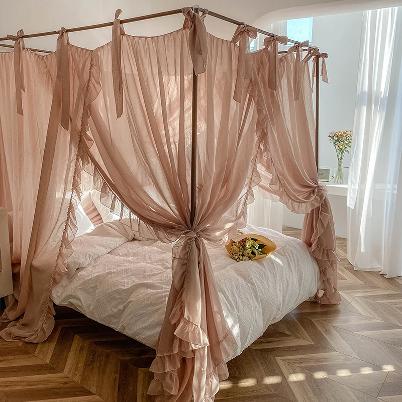 Summer New Japanese Style Simple Senior Princess Ins Style Linen Wind Floor Rail square Top Bed Curtain Bracket Mosquito Net