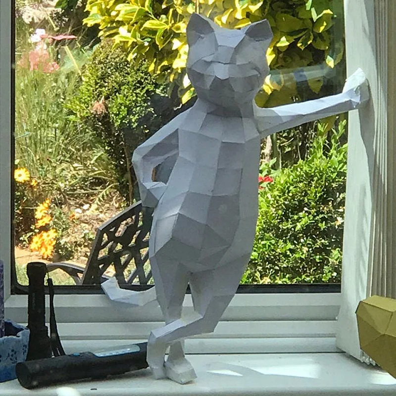 3d Standing Cat Paper Craft Cool Kitty Models Sculpture Home ...