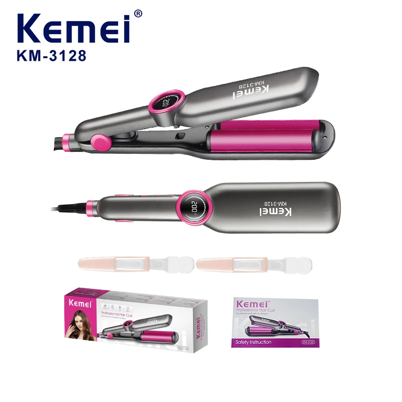 KEMEI Km-3128, fer à friser professionnel avec revêtement céramique PTC, chauffage rapide, 6 réglages de température pour femmes, appareil de coiffure pour salon ou usage personnel, certifié CE