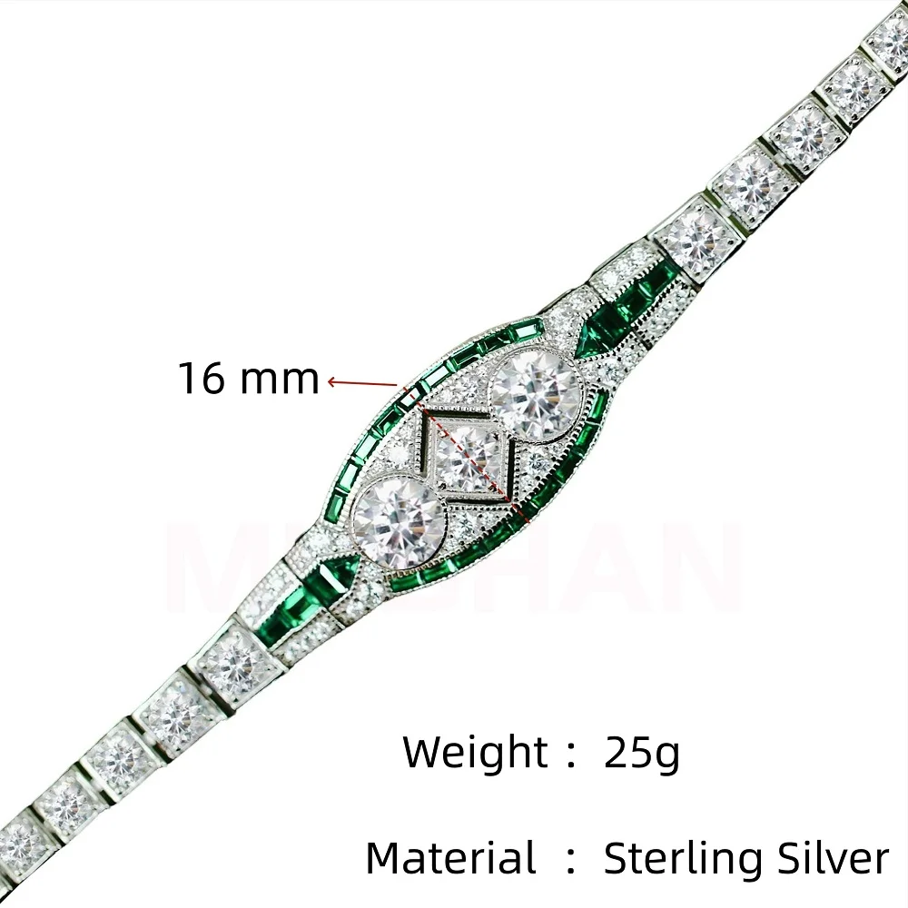 Luxury Designer Sterling Silver Chain Link Bracelet Blue Green High Carbon Diamond Vintage Style Woman Jewelry Fine Bracelets
