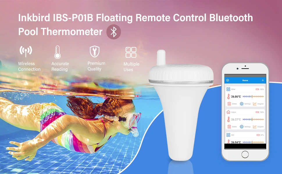 INKBIRD Bluetooth Pool Floating Water Temperature Thermometer IBS-P01B