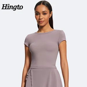 Women's Backless Strap Short Sleeved T-Shirt Elastic Tights Beautiful Back Yoga Running Fitness T-Shirt Custom Slim Yoga Tops