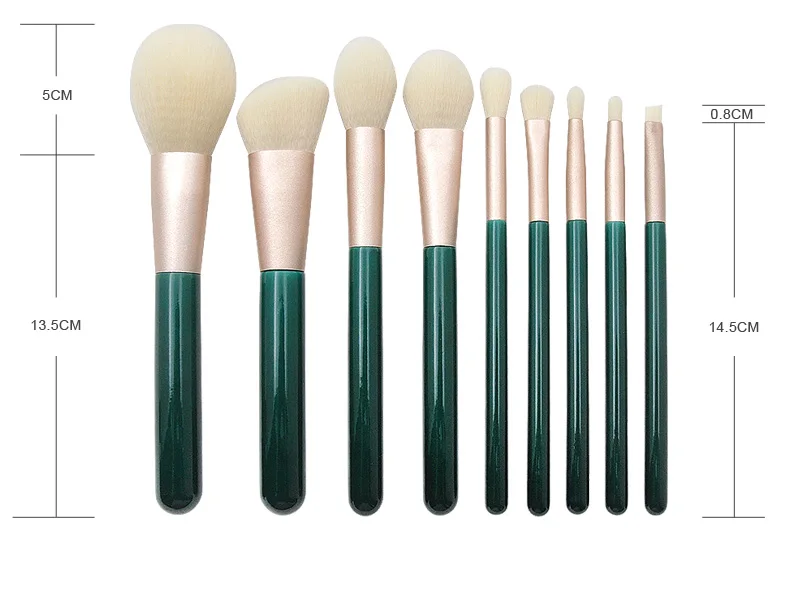 9 шт. кистей для макияжа с логотипом на заказ, черновато-зеленая ручка, белая щетина, подарок на день матери, набор кистей для макияжа