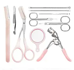 10 в 1 линейка для бровей щипцы для завивки ресниц аппликатор инструмент красоты для бритья для бровей, ножницы, инструмент для макияжа Набор наращивание ресниц Набор инструментов