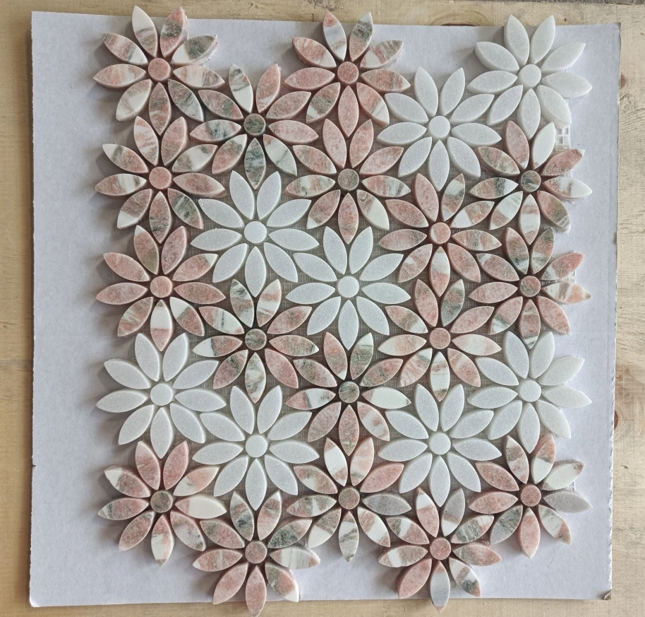 Wonderful Flower Stone Mosaic Art Design for Kitchen Pool Living Room and Interior Wall Decor Resin and Marble Material Tile