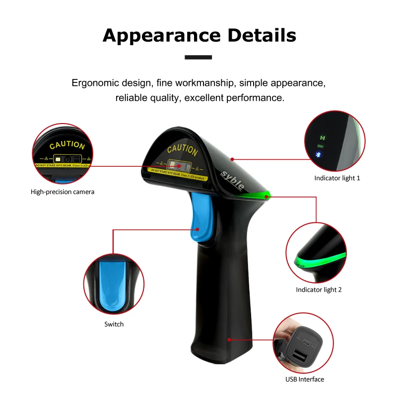 2D Wireless with Bluetooth  Barcode Scanner Supermarket Bar Reader