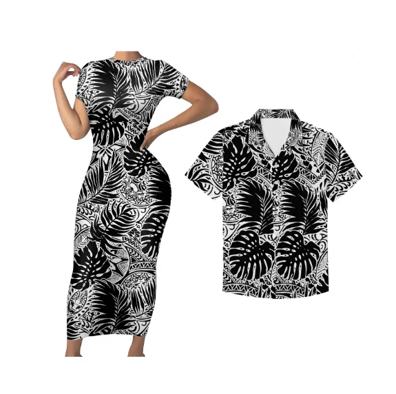 7XL Big Size Hawaiian Polynesian Tribal Couple Set Clothing Couples Clothes  Lover Casual Outfit Women Sexy Dress Match Men Shirt