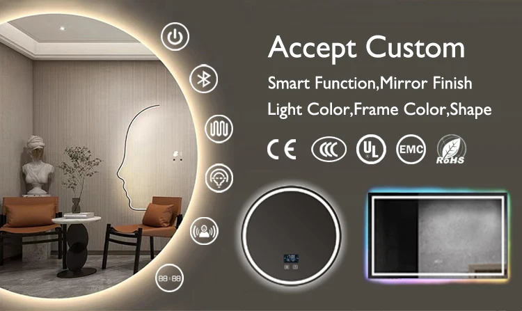 Smart Touch Screen Bathroom Decorative Wall Mounted Led Backlit Half ...