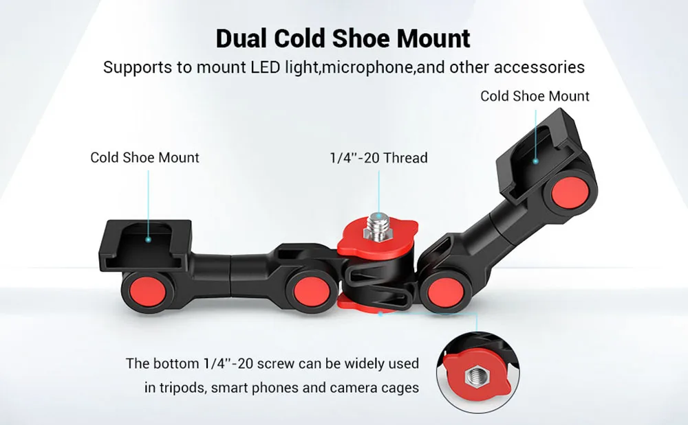 Camera Phone LED Light Microphone Adjustable Magic Arm Extension Bar Bracket With Double Cold Shoe Mount Vlogging Equipment