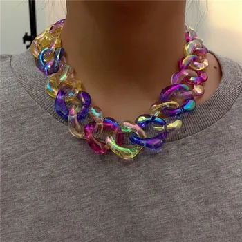 European and American Fashion New Colorful Collarbone Neck Chain Retro Simple Acrylic Necklace