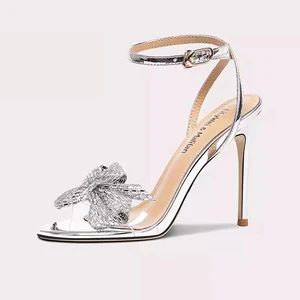 Rhinestone Bow Lady High Heels Shoes Women Heels Ladies Summer Sandals Wedding Gold Heels