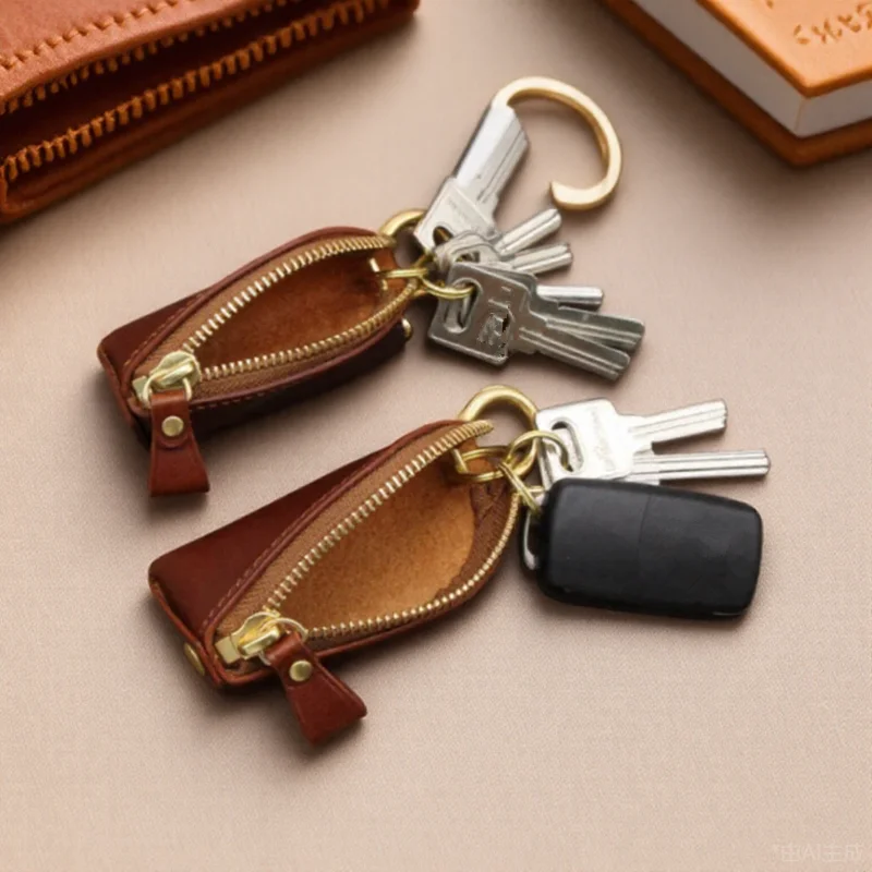 Leather Zipper Car Key Case with Metal PU Plastic Silver Materials Personalized Wholesale Pocket Keychain Holder Pouch