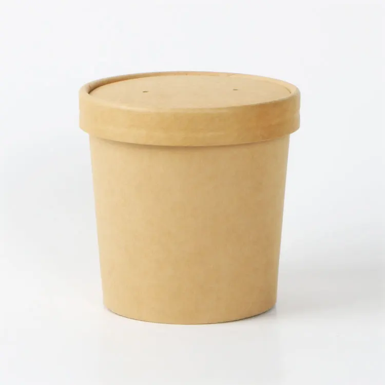 
Одноразовый пищевой контейнер, водонепроницаемая и устойчивая к Жиру коричневая миска для супа из крафтовой бумаги с бумажной крышкой 