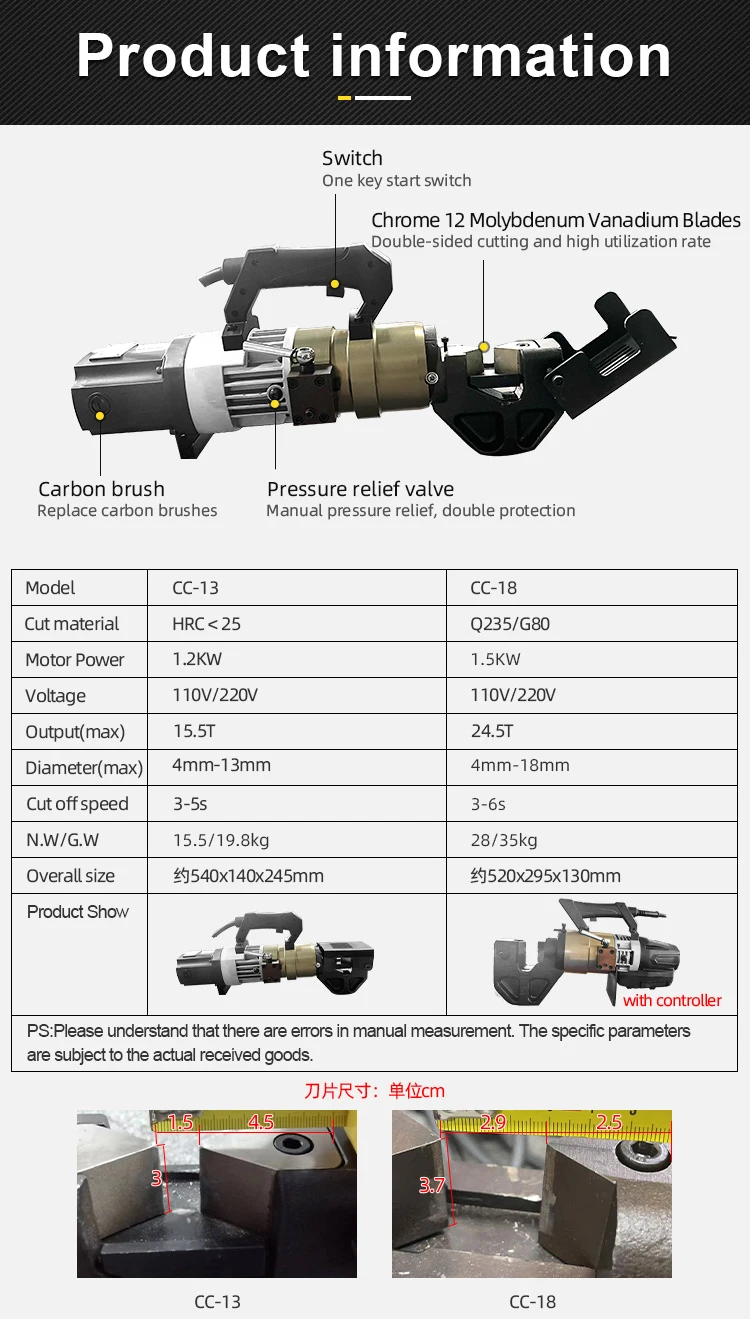 Energy Saving Cc18 Portable Hydraulic Steel Bolt Chain Cutter 110v