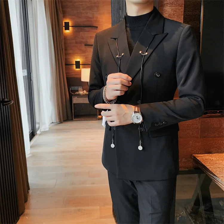 ニュールック メンズ ジャケット・ブルゾン アウター New Look double breasted slim suit jacket in black - 2