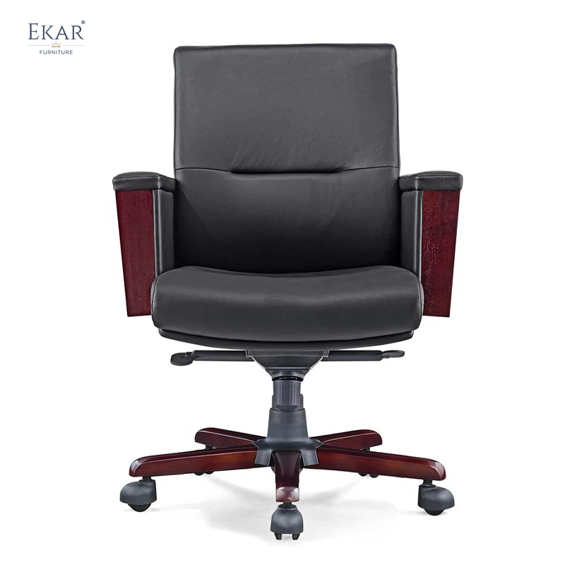 Executive Top-Grain Leather Office Chair with Padded Armrests manufacture