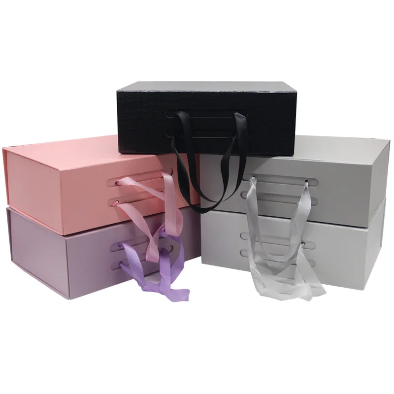 Custom Colorful Fold Rigid Box Magnetic Box with Ribbon for Shoes Clothes Eco Friendly