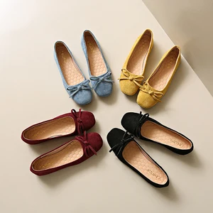 New Style Comfortable Bow Flat Square Toe Korean Women's Large Size Flat Shoes Fashion Casual Flats Slip on Shoes with Soft Sole