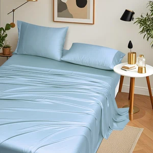 Luxury Oeko-Tex Organic Woven Bamboo Bed Sheet Set 300tc Simple Style Cooling Breathable All-Season