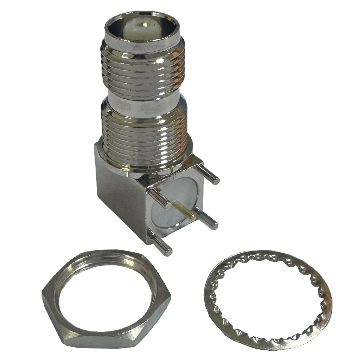 product tnc kwe coaxial connector rf all brass nickel plating right angle tnc female connector pcb mount connector-4