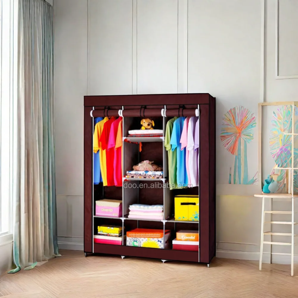 Factory Directly Sale Customized Fabric Wardrobe 3 Doors Assemble Plastic Portable Wardrobes