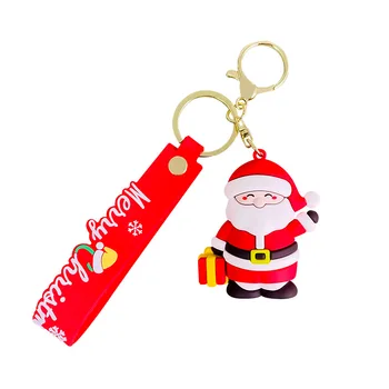 Christmas Silicone Keychain Snowman Santa Claus Tree Elk Xmas Key Ring  Accessories Bag Pendant Car Keychain