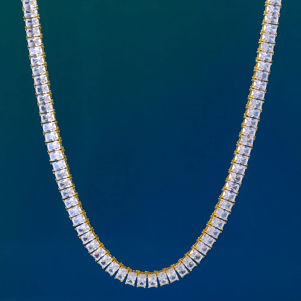 KRKC&CO 4*6mm 24inch Hip Hop Iced Out 14k Gold CZ Necklace