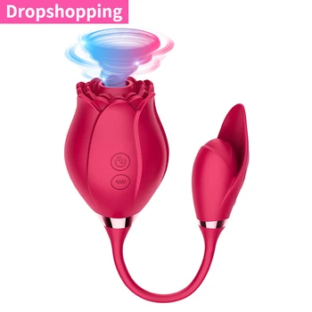 Dropshipping Adult Sex Toy Rose toy for Women Wholesale The Rose With Stem Clitoris Stimulator Tongue 2 in 1 Rose Vibrator