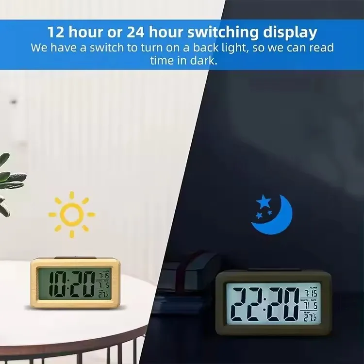 Eco-friendly Bamboo Material Made Specifition Having Sense of Technology Small Digital Backlight Alarm Table Wooden Clock