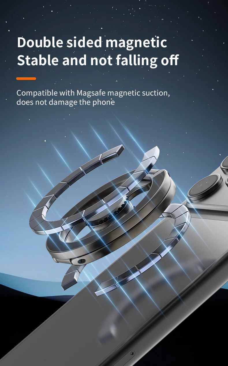 Fingertip Gyroscope Magnetic Phone Holder Fully Foldable Double Sided Stand with Kickstand for Smartphone
