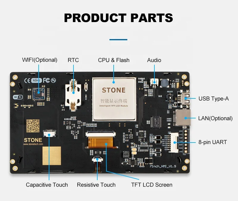 STONE 7 Inch Serial Port Instruction Command Screen LCD Modules TFT Display HMI screen Touch Screen Smart Intelligent