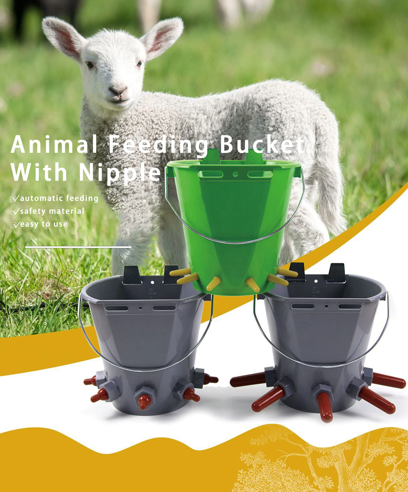 8l Capacity Automatic Goat/calf Milk Bucket With 1 Nipple 3 Nipple 5