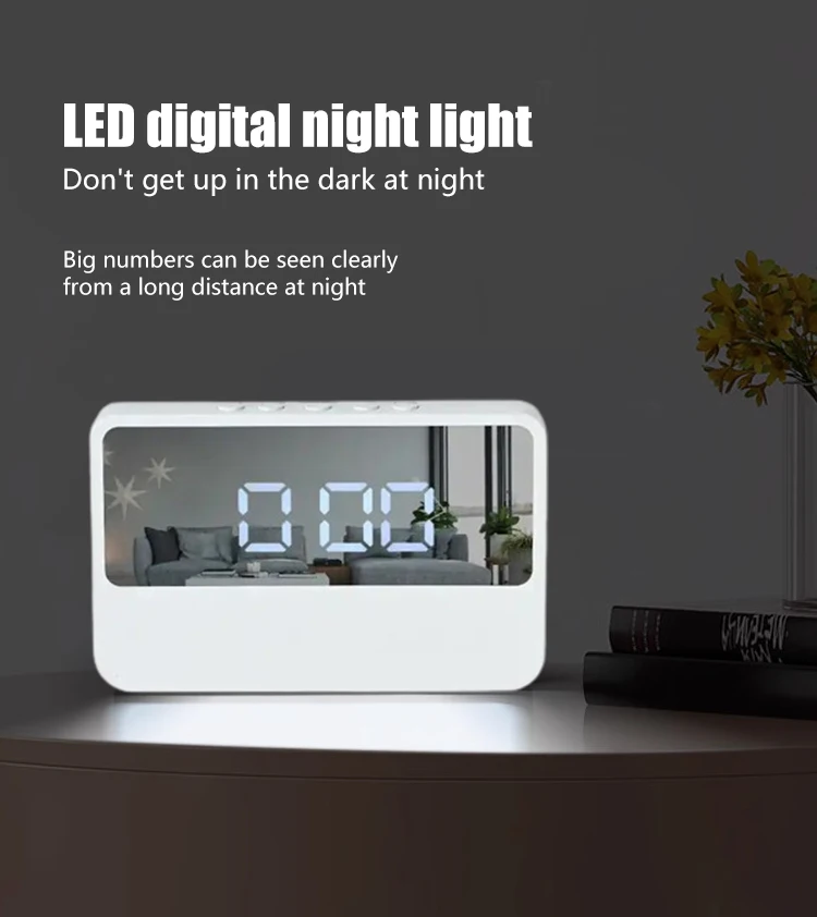 Digital Clock Snooze Alarm Cute Silent Mirror Desktop LED Electronic Clock for Student Children