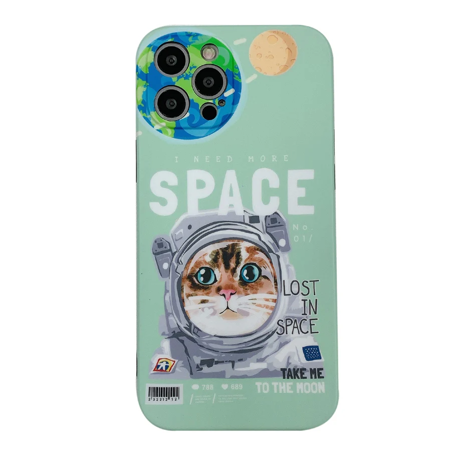 卡通外太空猫哑光手机壳适用于iphone 13 12 11 Pro Max X Xs Xr 7 8 Plus Se 防震软后盖外壳 Buy 哑光防震手机壳 有趣的猫手机壳 批发价格手机壳