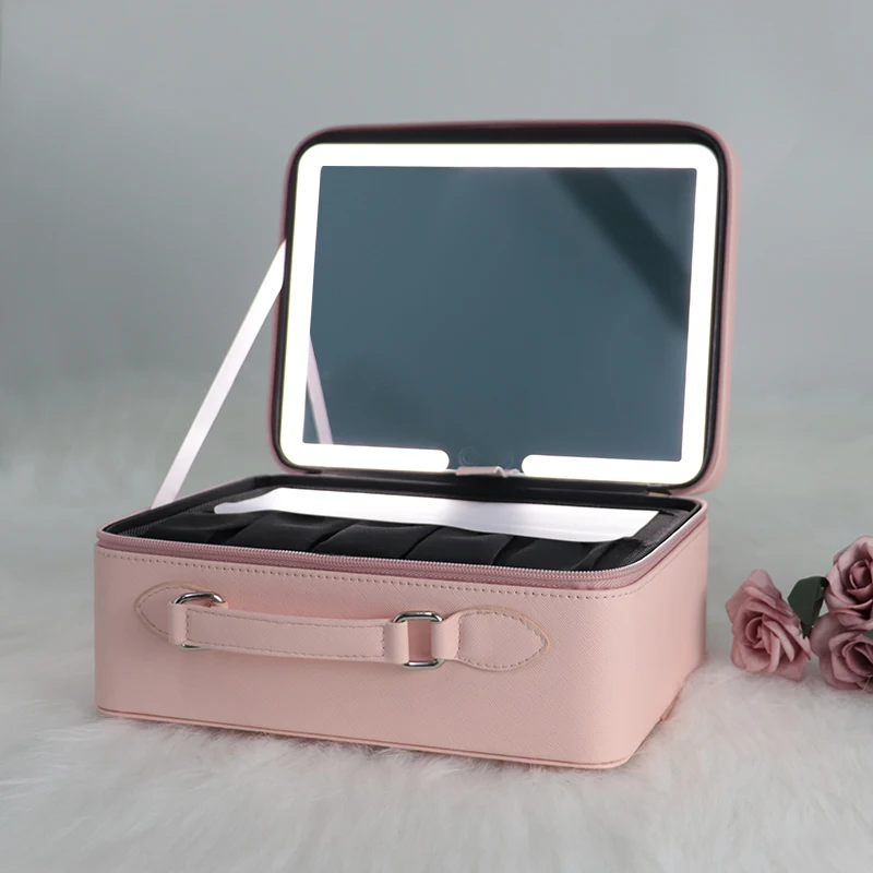 Pu Travel With Storage Cosmetic Case Light Up Box Organizer Portable