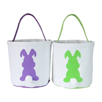 Wholesale Portable Canvas Fabric Easter Egg Bucket Easter Bunny Basket Tote Bag
