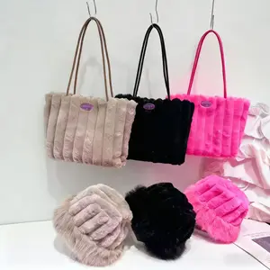 New Solid Color Handbags and Hat Set 2026 Plush Bag Hat Fashion Stylish Designer Bag Bucket Hat for Woman