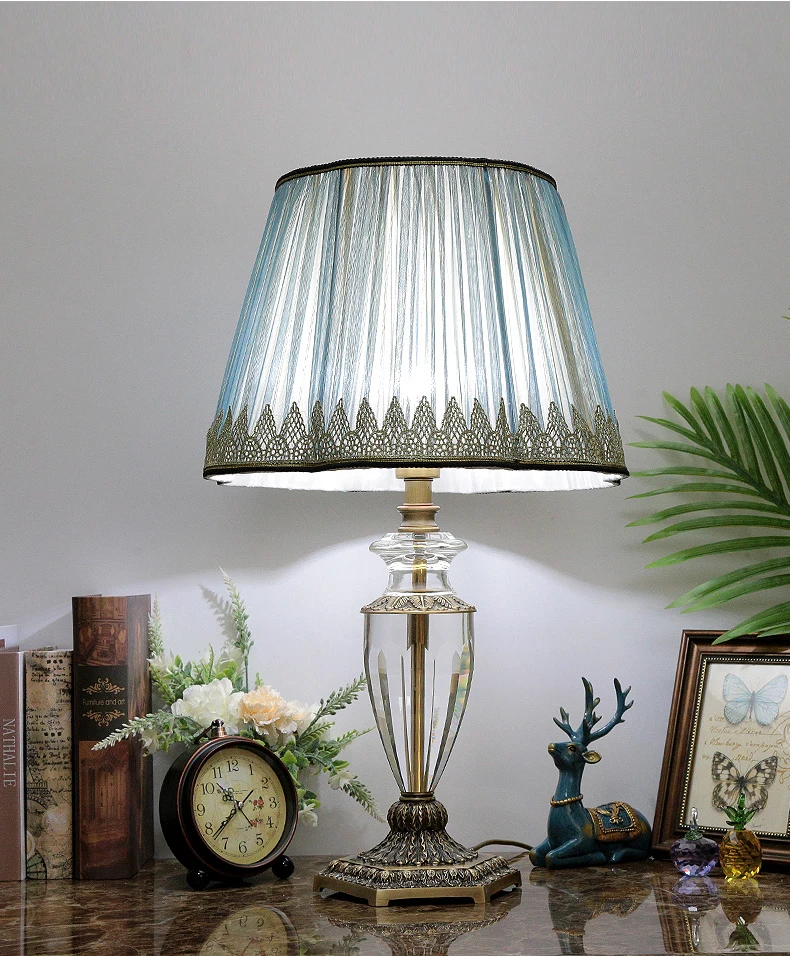 Meerosee Luces Dde Hiunday Verna Crystal Lamp Post Copper Brass Base Table Lamp Plum Lamp Shade Desk Lighting MD87692