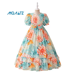 MQATZ Islamic Girls' Modest Abaya Soft Full-Length O-Neck Printed  Muslim Dress for Eid for Middle East Dubai Turkey