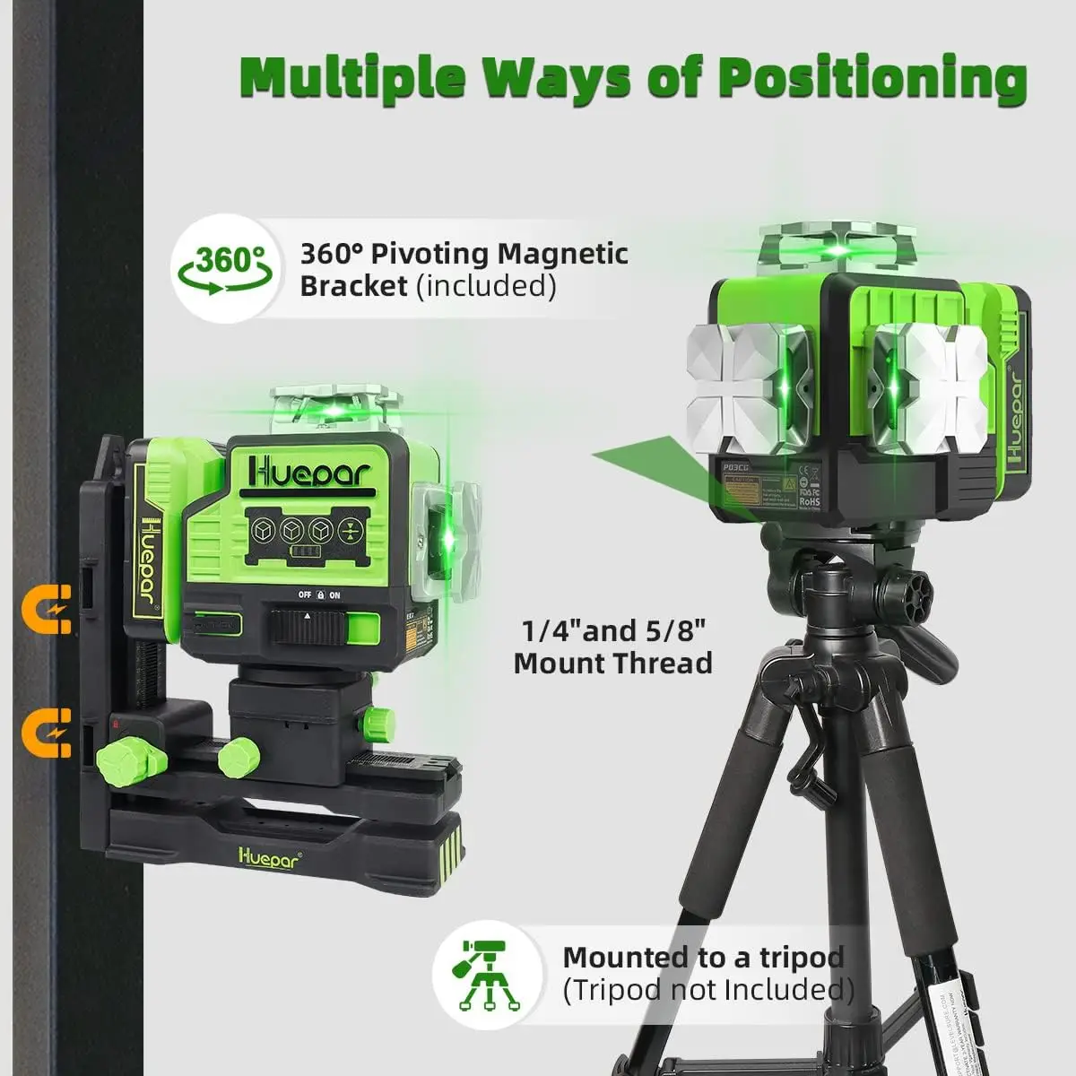 Huepar 3D Laser Levels P03DG 12 Line Green Laser Level