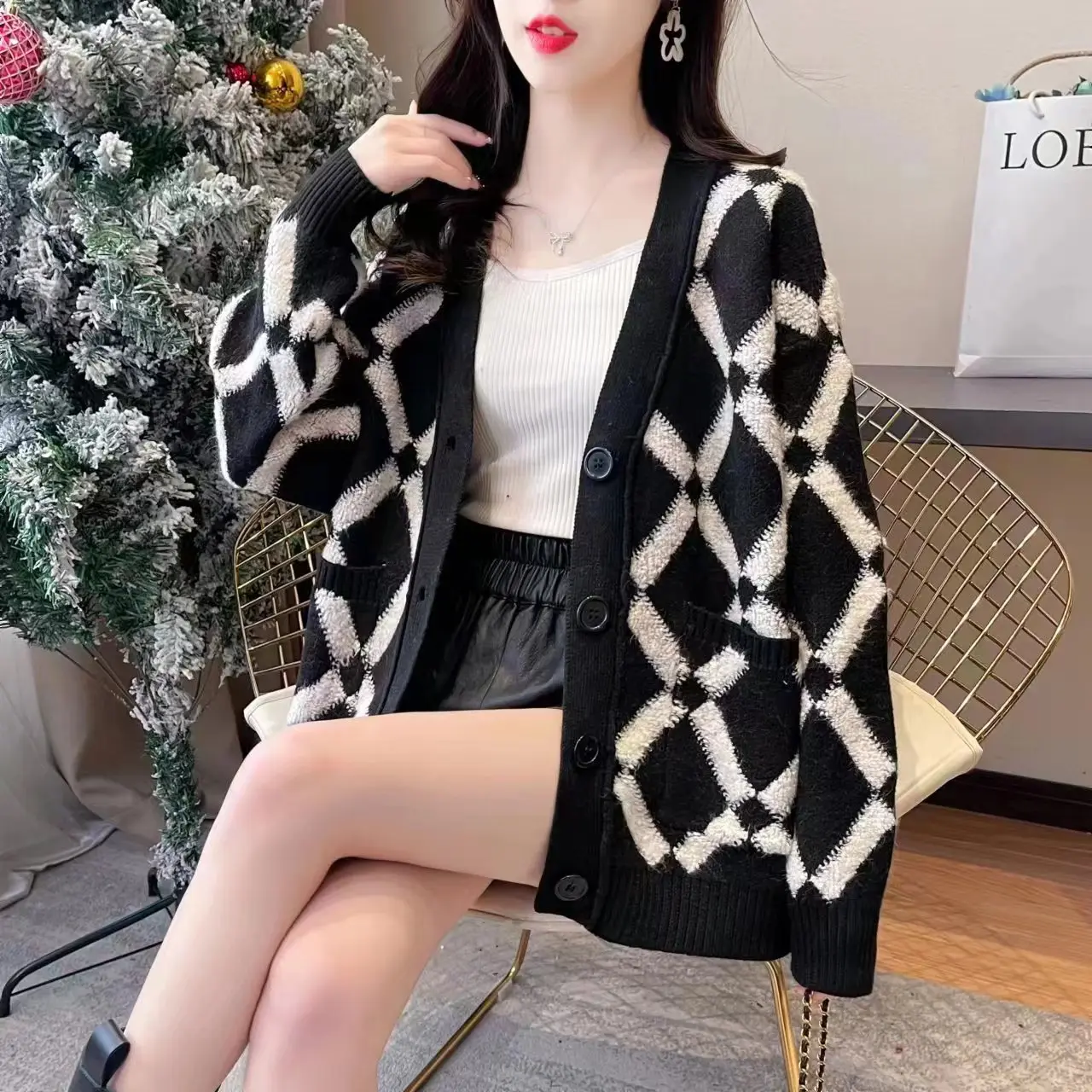 2023 Autumn/winter Mid Length Wool Knitted Cardigan Women's Thick Lazy ...