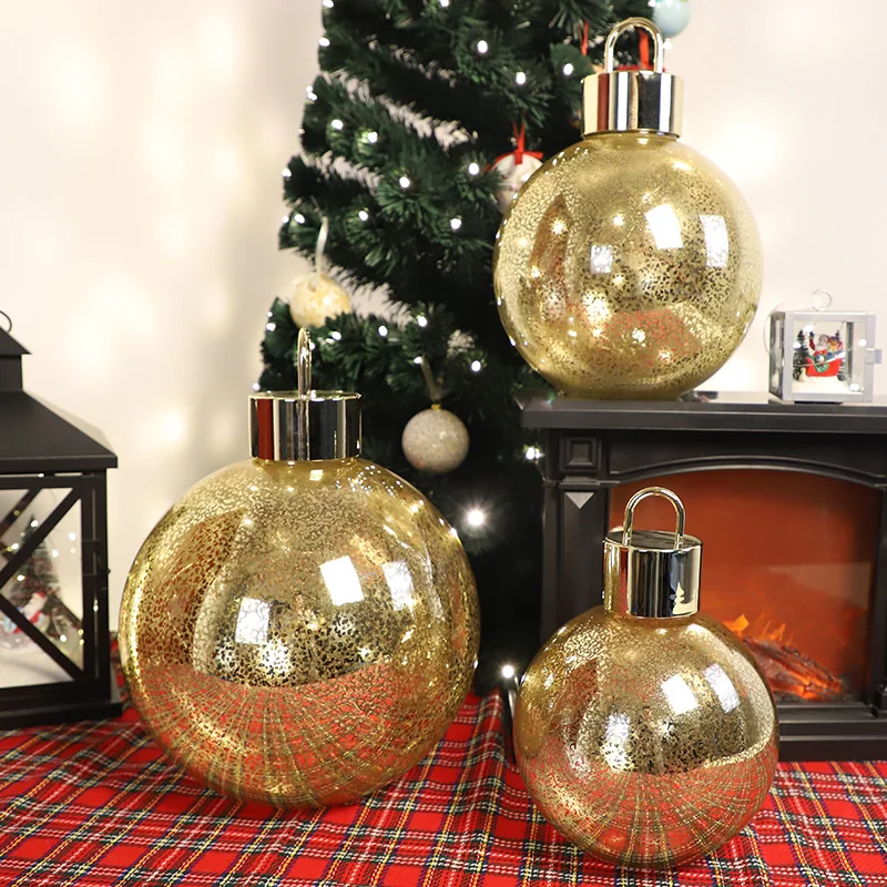 Customized 10cm/13cm/15cm/20cm/25cm/30cm giant gold mercury glass christmas big indoor tabletop ball large with led lights