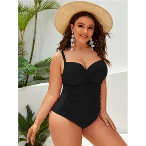 "Plus Size Women's One - Piece Swimsuit with Sweetheart Neckline & Ruched Design - Hot Pink Bathing Suit for Beach"