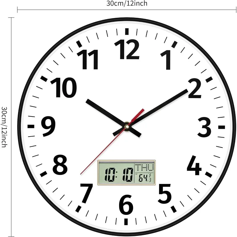 Promotional Factory Outlet Advanced 12 Inch Black Battery Operated Round Digital Analog Wall Clock