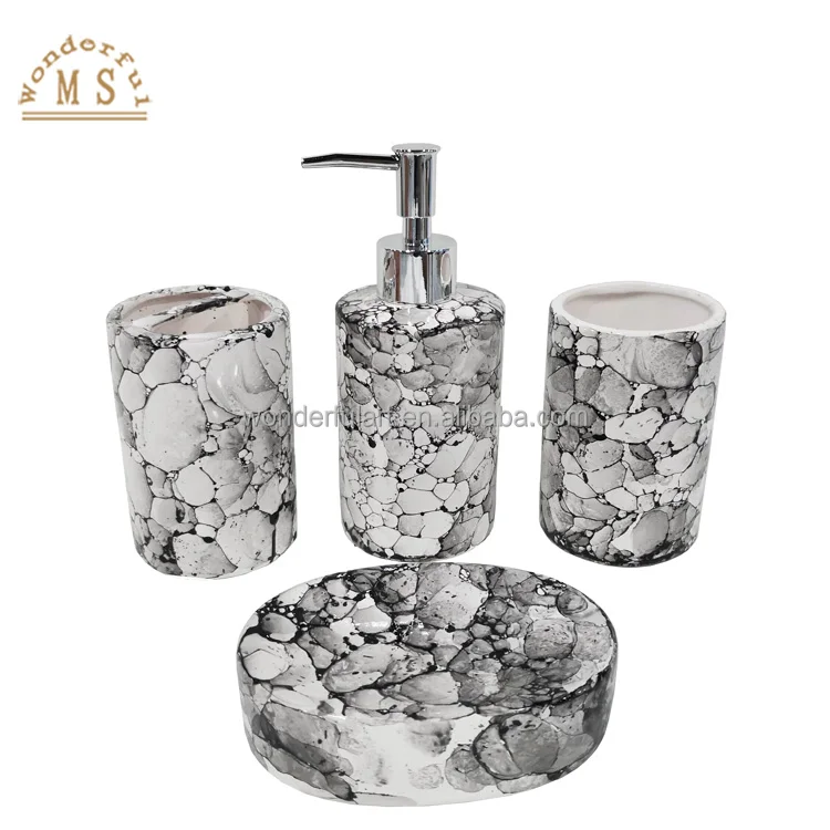 imitation cobblestone marble ceramic Soap Dispenser Gift Ancients classical Style Bathroom Sets for daily Homeware