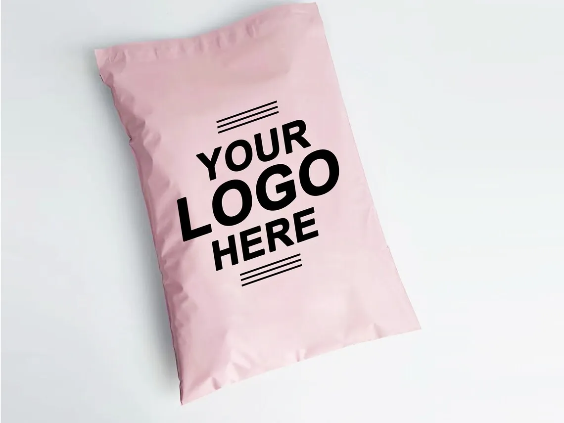 Custom Printed Logo Poly Mailer Luxury Postage Garment Light Pink Mailing Courier Bags