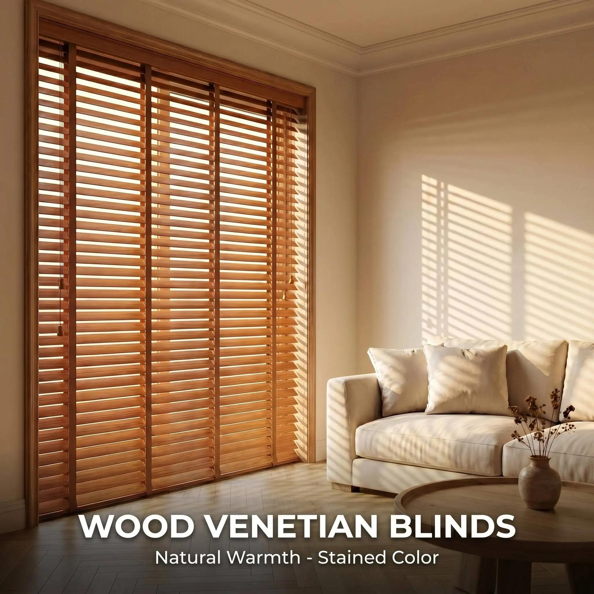 Wood Venetian Blinds Paulownia Basswood Stained/Painted Color 50mm Cord System Custom Size Built-In Every Day UV Blocking