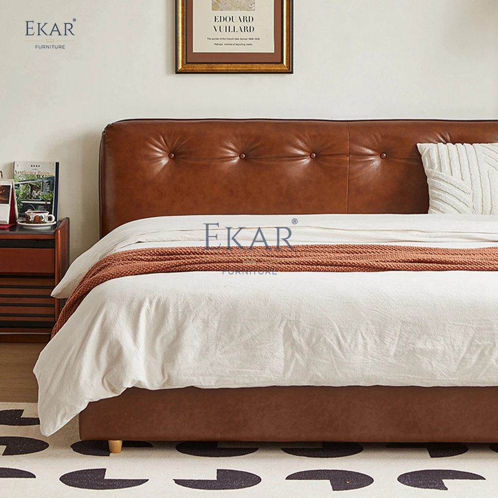 product new design ekar nappa leather half leather pine slat bedroom bed-60