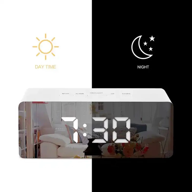 LED Multi-function Snooze Display White Timeoffice Table ClockModern Mirror Alarm Clock LED White Light Table Lamp